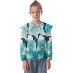 Dolphin Sea Ocean Kids  Peter Pan Collar Blouse by Cemarart