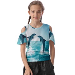 Dolphin Sea Ocean Kids  Butterfly Cutout T-shirt by Cemarart