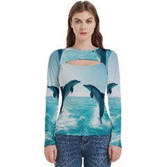 Dolphin Sea Ocean Women s Cut Out Long Sleeve T-shirt by Cemarart