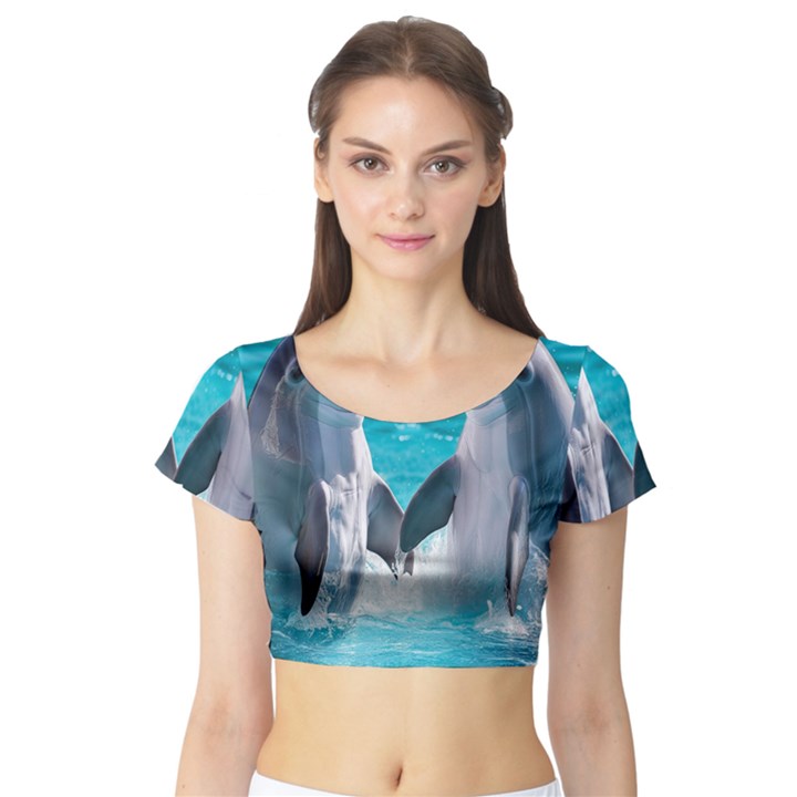 Dolphins Sea Ocean Short Sleeve Crop Top