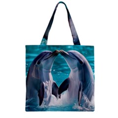 Dolphins Sea Ocean Zipper Grocery Tote Bag by Cemarart