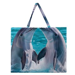 Dolphins Sea Ocean Zipper Large Tote Bag by Cemarart