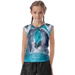 Dolphins Sea Ocean Kids  Raglan Cap Sleeve T-shirt by Cemarart