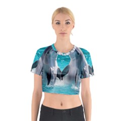 Dolphins Sea Ocean Cotton Crop Top by Cemarart