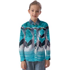 Dolphins Sea Ocean Kids  Long Sleeve Shirt by Cemarart