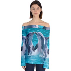 Dolphins Sea Ocean Off Shoulder Long Sleeve Top by Cemarart