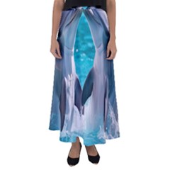 Dolphins Sea Ocean Flared Maxi Skirt by Cemarart