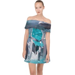 Dolphins Sea Ocean Off Shoulder Chiffon Dress by Cemarart