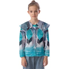 Dolphins Sea Ocean Kids  Peter Pan Collar Blouse by Cemarart