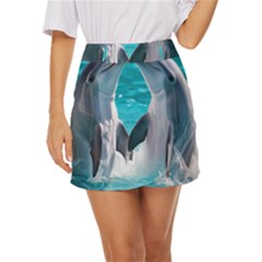 Dolphins Sea Ocean Mini Front Wrap Skirt by Cemarart