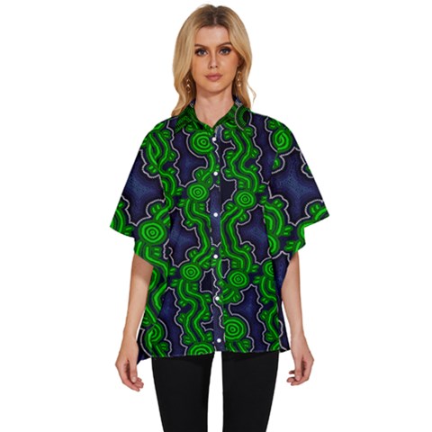 Authentic Aboriginal Art - After The Rain Women s Batwing Button Up Shirt by hogartharts