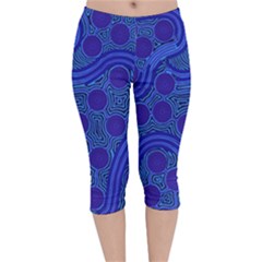 Authentic Aboriginal Art - Rivers Around Us Velvet Capri Leggings  by hogartharts