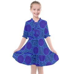 Authentic Aboriginal Art - Rivers Around Us Kids  All Frills Chiffon Dress by hogartharts