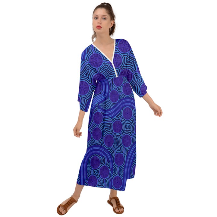 Authentic Aboriginal Art - Rivers Around Us Grecian Style  Maxi Dress