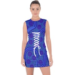 Authentic Aboriginal Art - Rivers Around Us Lace Up Front Bodycon Dress by hogartharts