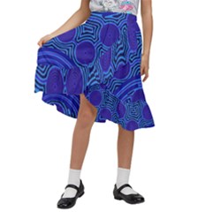 Authentic Aboriginal Art - Rivers Around Us Kids  Ruffle Flared Wrap Midi Skirt by hogartharts