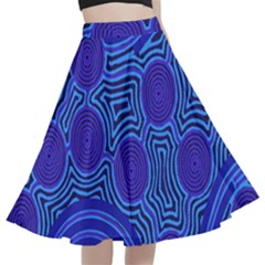 Authentic Aboriginal Art - Rivers Around Us A-line Full Circle Midi Skirt With Pocket by hogartharts