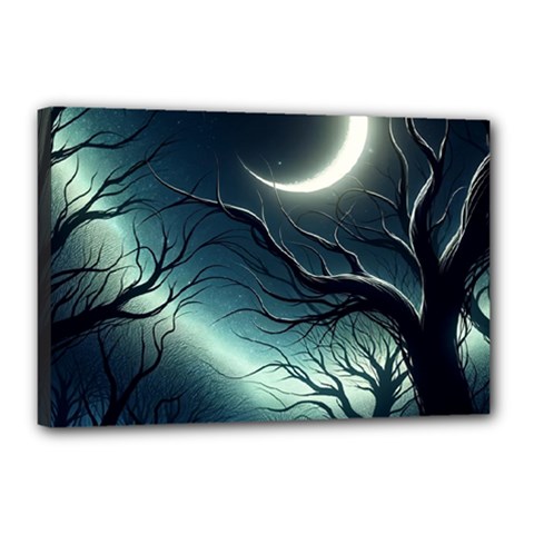 Moon Moonlit Forest Fantasy Midnight Canvas 18  X 12  (stretched) by Cemarart