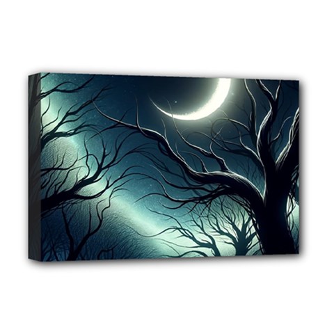 Moon Moonlit Forest Fantasy Midnight Deluxe Canvas 18  X 12  (stretched) by Cemarart