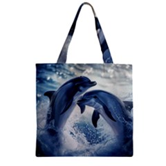 Dolphins Sea Ocean Water Zipper Grocery Tote Bag by Cemarart