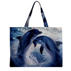 Dolphins Sea Ocean Water Zipper Mini Tote Bag by Cemarart