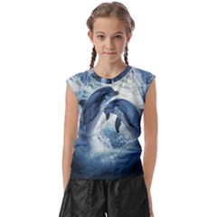 Dolphins Sea Ocean Water Kids  Raglan Cap Sleeve T-shirt by Cemarart