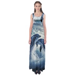 Dolphins Sea Ocean Water Empire Waist Maxi Dress by Cemarart