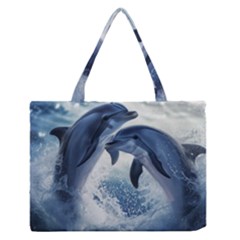 Dolphins Sea Ocean Water Zipper Medium Tote Bag by Cemarart