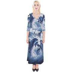 Dolphins Sea Ocean Water Quarter Sleeve Wrap Maxi Dress by Cemarart