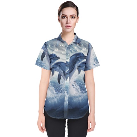 Dolphins Sea Ocean Water Women s Short Sleeve Shirt by Cemarart