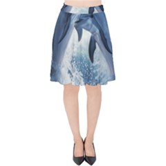 Dolphins Sea Ocean Water Velvet High Waist Skirt by Cemarart