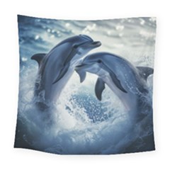 Dolphins Sea Ocean Water Square Tapestry (large) by Cemarart