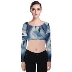 Dolphins Sea Ocean Water Velvet Long Sleeve Crop Top by Cemarart