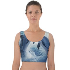 Dolphins Sea Ocean Water Velvet Crop Top by Cemarart