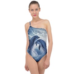 Dolphins Sea Ocean Water Classic One Shoulder Swimsuit