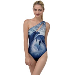 Dolphins Sea Ocean Water To One Side Swimsuit by Cemarart