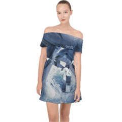 Dolphins Sea Ocean Water Off Shoulder Chiffon Dress by Cemarart