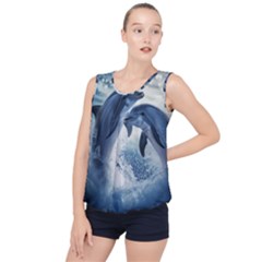 Dolphins Sea Ocean Water Bubble Hem Chiffon Tank Top by Cemarart