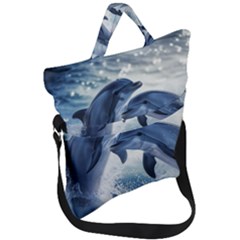 Dolphins Sea Ocean Water Fold Over Handle Tote Bag by Cemarart