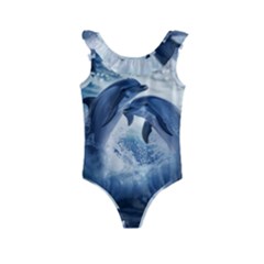 Dolphins Sea Ocean Water Kids  Frill Swimsuit by Cemarart