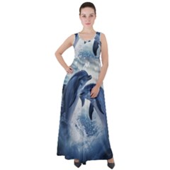 Dolphins Sea Ocean Water Empire Waist Velour Maxi Dress by Cemarart