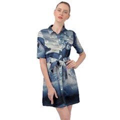 Dolphins Sea Ocean Water Belted Shirt Dress by Cemarart