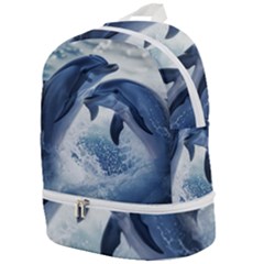 Dolphins Sea Ocean Water Zip Bottom Backpack by Cemarart