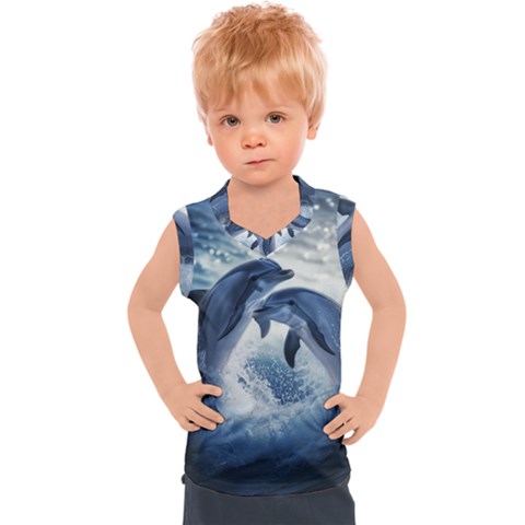 Dolphins Sea Ocean Water Kids  Sport Tank Top by Cemarart