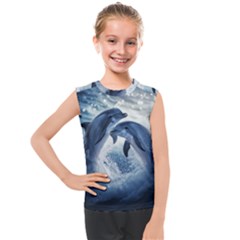 Dolphins Sea Ocean Water Kids  Mesh Tank Top by Cemarart