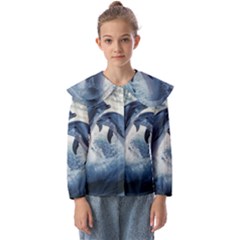 Dolphins Sea Ocean Water Kids  Peter Pan Collar Blouse by Cemarart