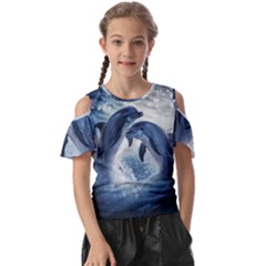 Dolphins Sea Ocean Water Kids  Butterfly Cutout T-shirt by Cemarart