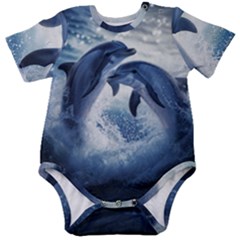 Dolphins Sea Ocean Water Baby Short Sleeve Bodysuit by Cemarart