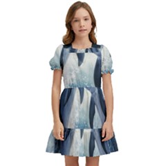 Dolphins Sea Ocean Water Kids  Puff Sleeved Dress by Cemarart