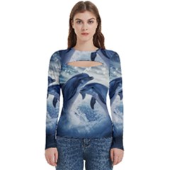 Dolphins Sea Ocean Water Women s Cut Out Long Sleeve T-shirt by Cemarart